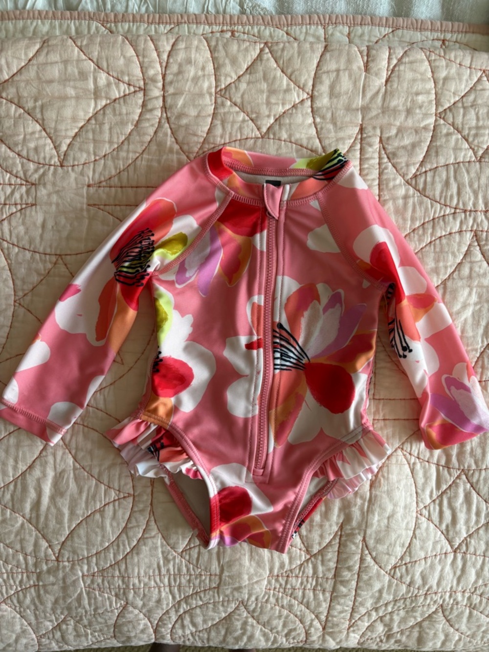 Tea Collection Pink Floral Long-Sleeve Rash Guard